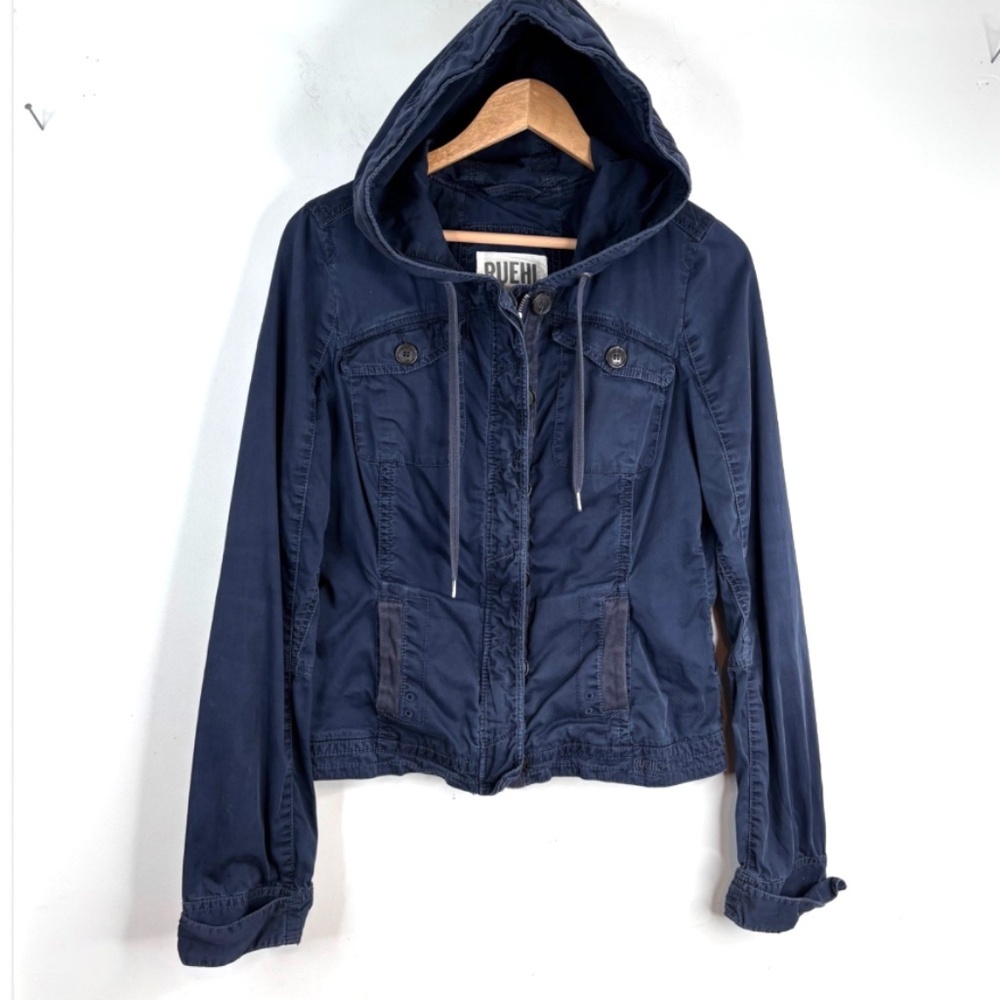 VTG Y2K Ruehl No 925 Cargo Canvas Jacket L Navy Military Hood Utility Fisherman